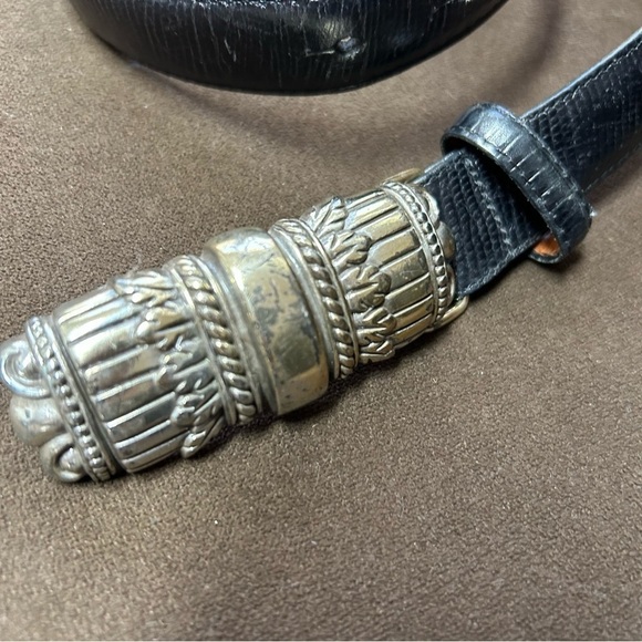 Brighton black leather belt with heavy silver buckle and end size medium 38 in main image 6